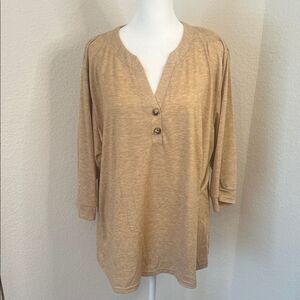 Casual Heathered Tan Women's 3/4 Sleeve V-Neck Top - Size 2XL